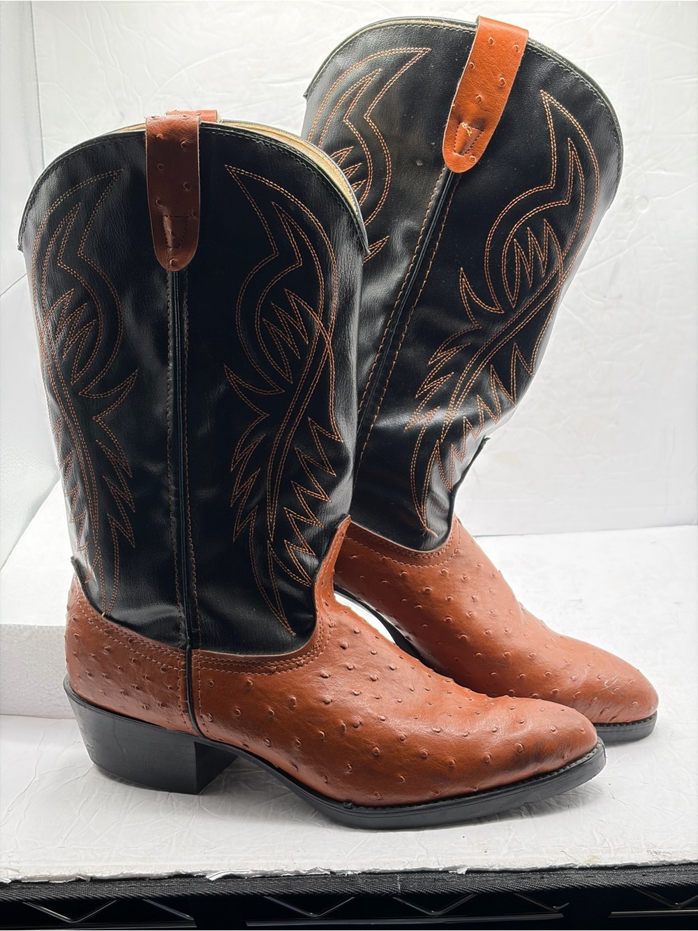 Vintage Texas Brand Style 1804 Ostrich Print Cowboy Boots Size 11D